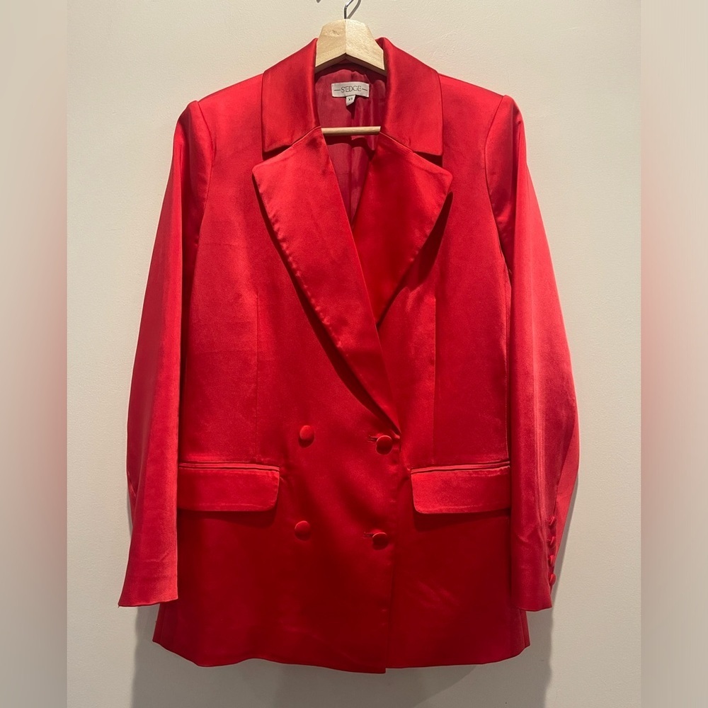 Sâedge Hot Pink Double-Breasted Satiny Silky Blazer With Notched Lapels Size Xs